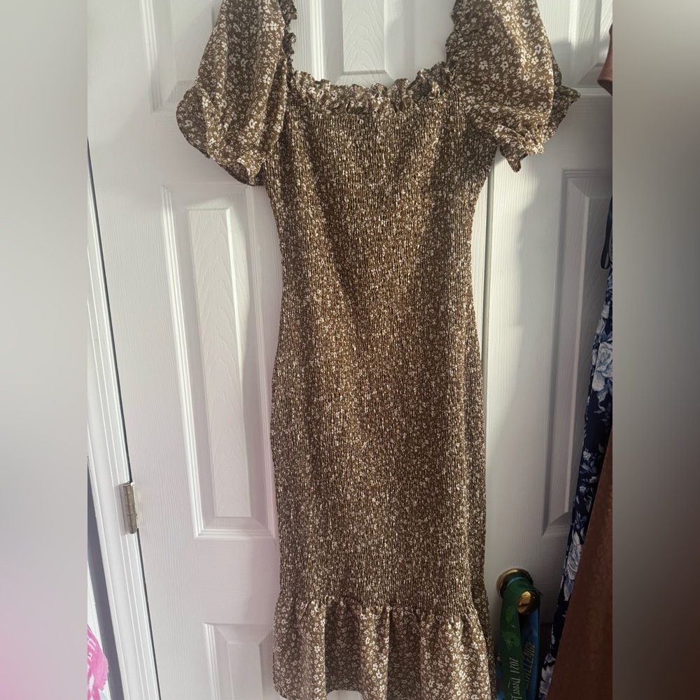 Smocked Brown Floral Dress
